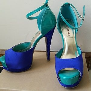 Zigi Soho Blue Color-blocked Rhinestone Heels